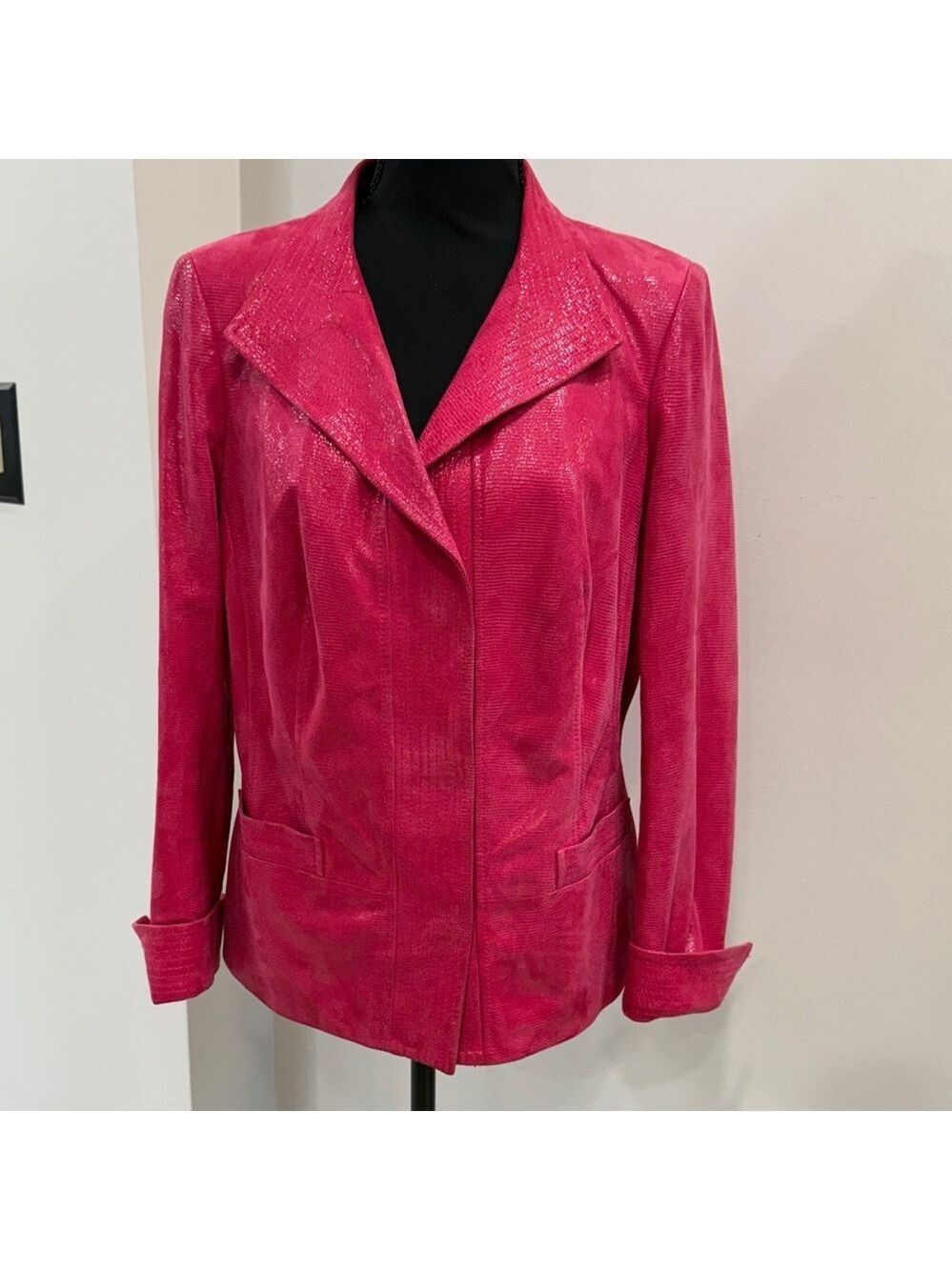 Carlisle SPRING COLLECTION Shimmer Pink Leather Jacket Reptile Print Size 8
